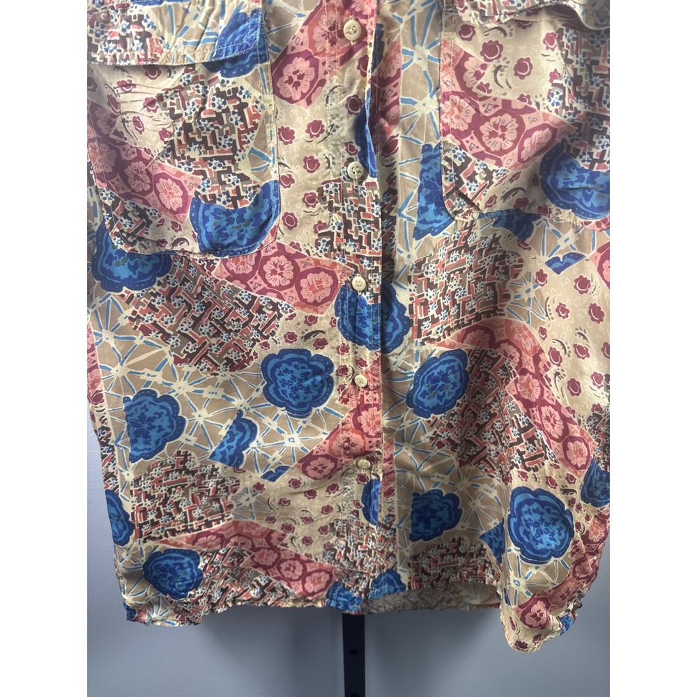Stunt Collections Vintage 100% Silk Short Sleeve Button Down Shirt Floral Tan M - Picture 4 of 6